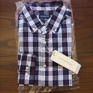 Men's Blue and Red Plaid Shirt